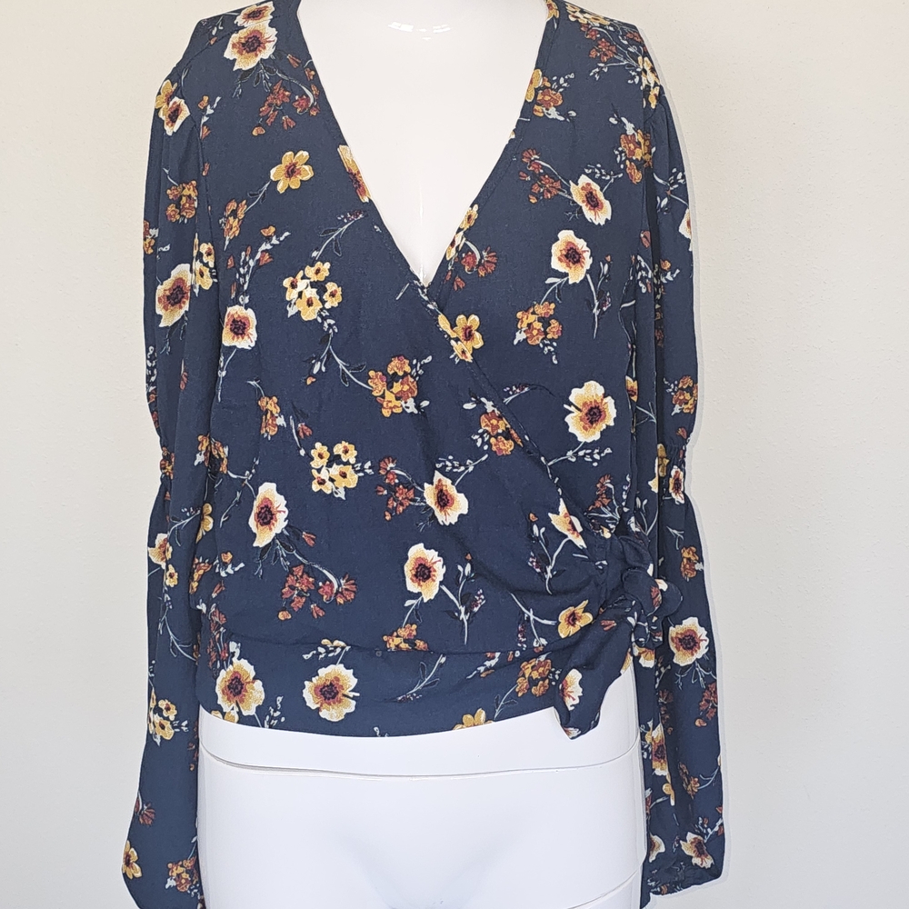Floral Wrap Navy Top